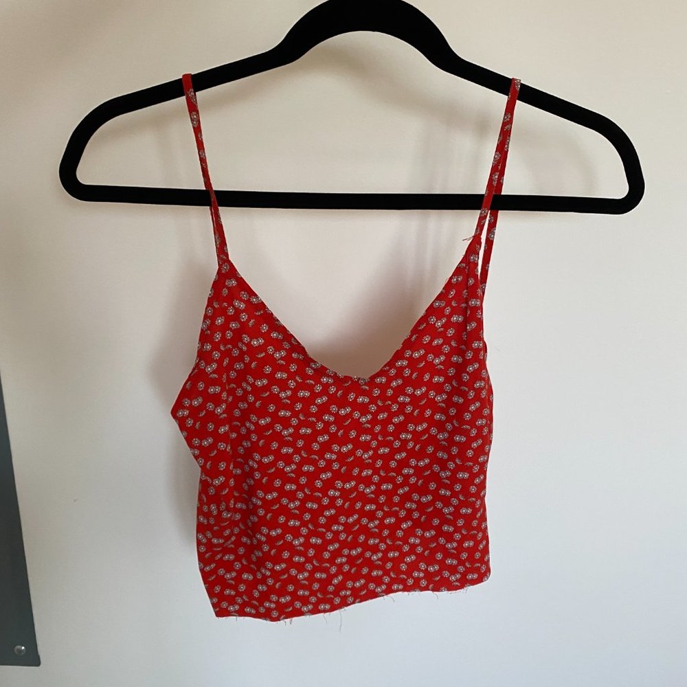 Brandy Melville Orange Print Tank Top Back Cut Out